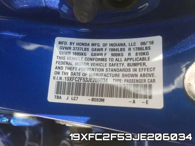 19XFC2F53JE206034 фото 2
