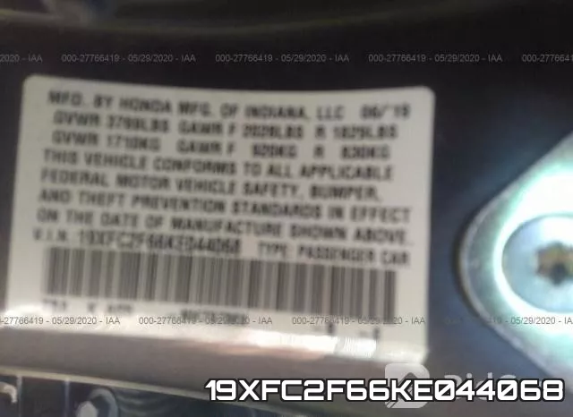 19XFC2F66KE044068 фото 10