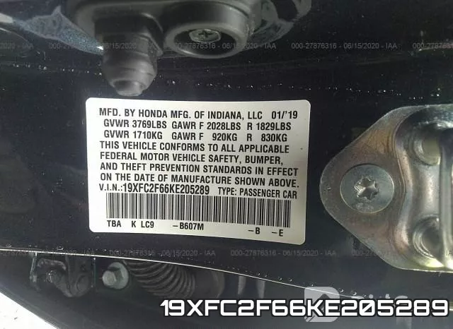 19XFC2F66KE205289 фото 10