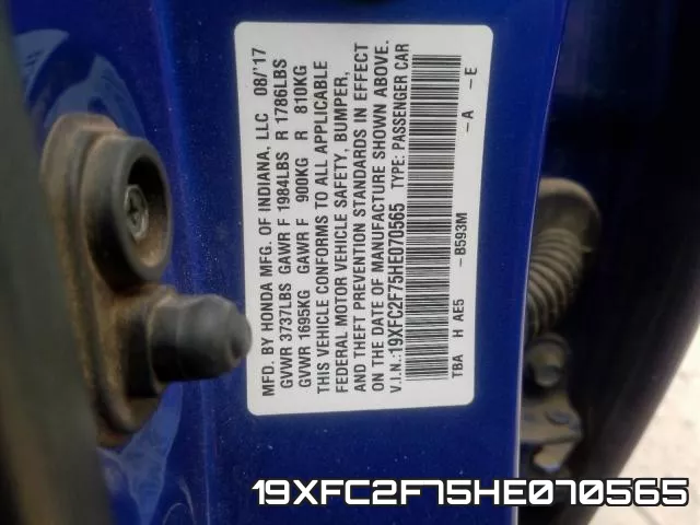 19XFC2F75HE070565 фото 2
