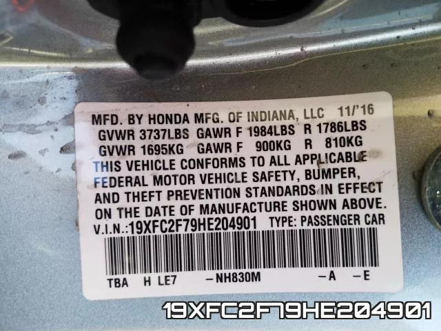 19XFC2F79HE204901 фото 2