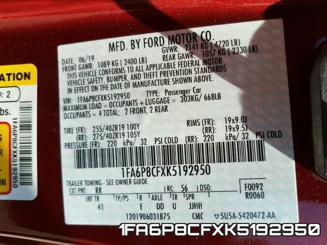 1FA6P8CFXK5192950 фото 2