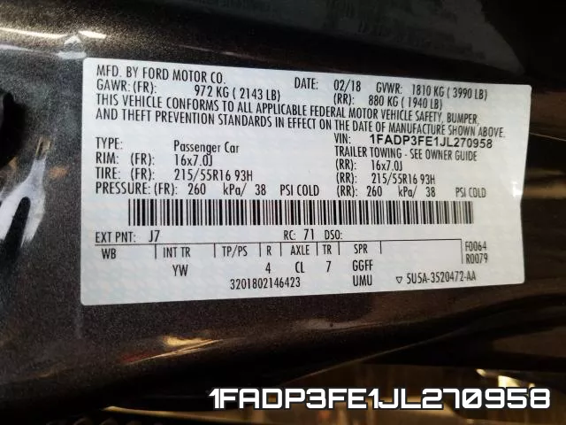 1FADP3FE1JL270958 фото 2