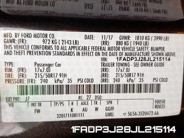 1FADP3J28JL215114 фото 2