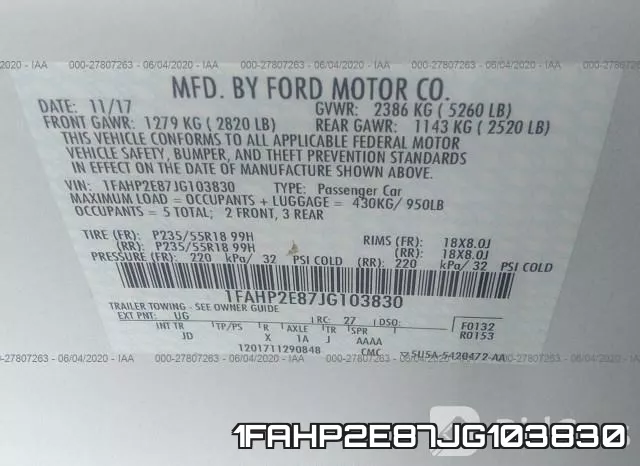 1FAHP2E87JG103830 фото 10