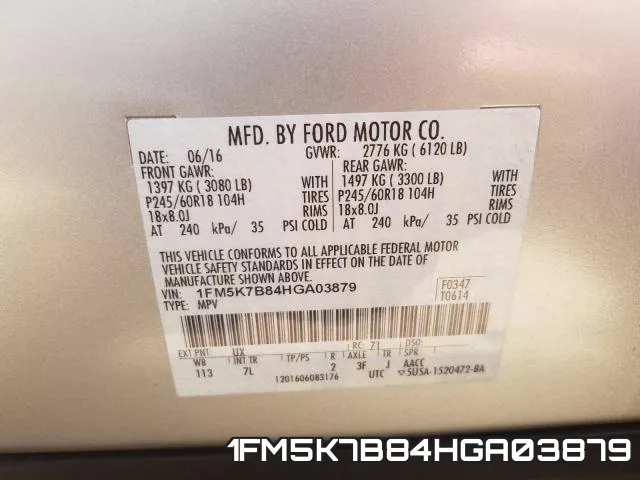 1FM5K7B84HGA03879 фото 2