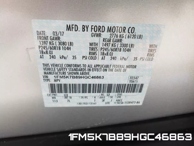 1FM5K7B89HGC46863 фото 2
