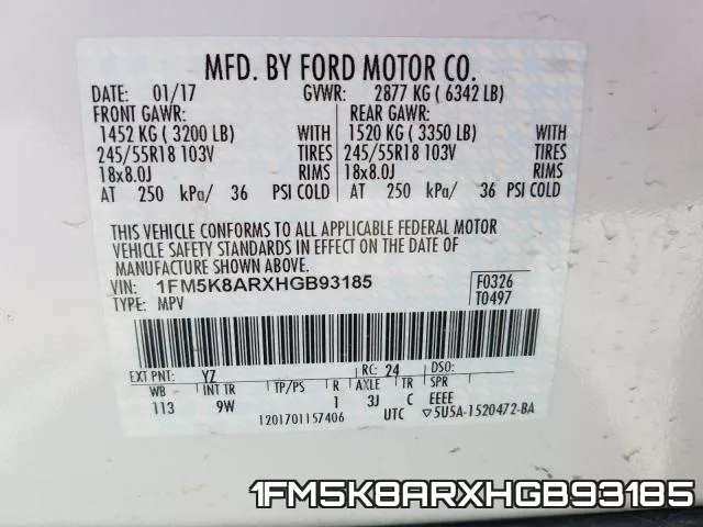 1FM5K8ARXHGB93185 фото 2