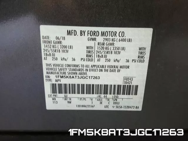 1FM5K8AT3JGC17263 фото 2
