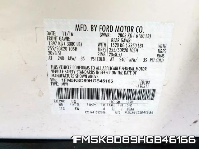 1FM5K8D89HGB46166 фото 2