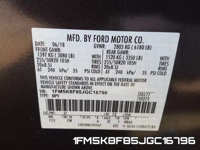 1FM5K8F85JGC16796 фото 2