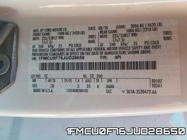 1FMCU0F76JUD28650 фото 2