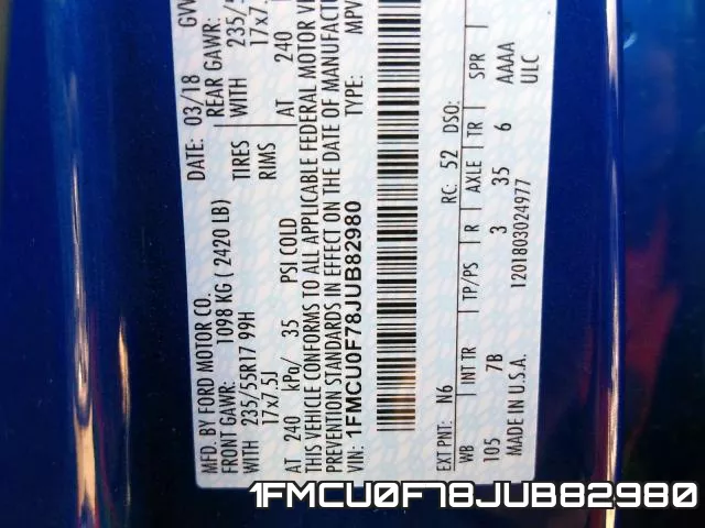 1FMCU0F78JUB82980 фото 2