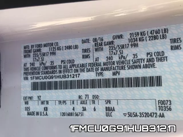 1FMCU0G91HUB31217 фото 2