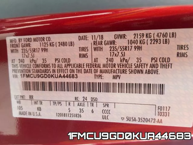 1FMCU9GD0KUA44683 фото 2