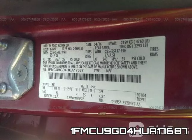 1FMCU9GD4HUA17687 фото 10