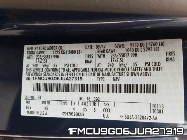 1FMCU9GD6JUA27319 фото 2