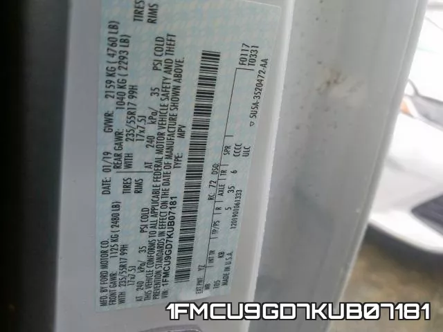 1FMCU9GD7KUB07181 фото 2