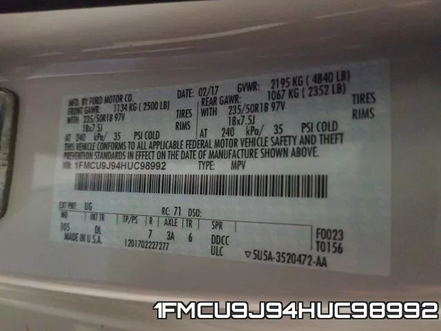 1FMCU9J94HUC98992 фото 2