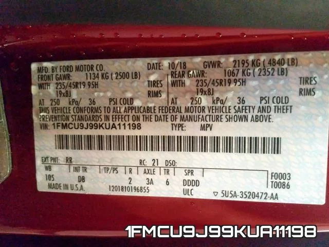 1FMCU9J99KUA11198 фото 2