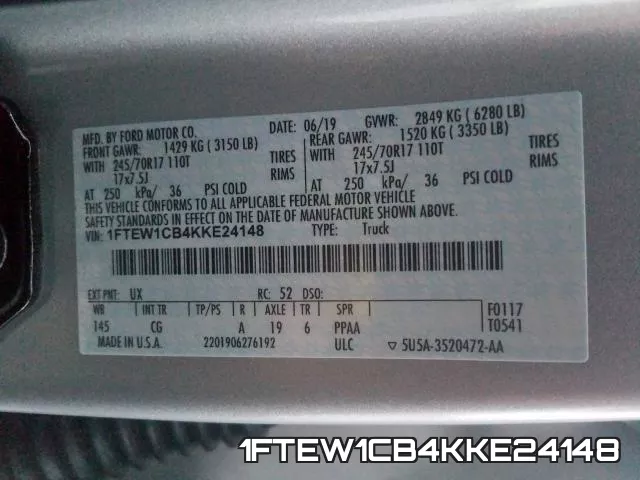 1FTEW1CB4KKE24148 фото 2