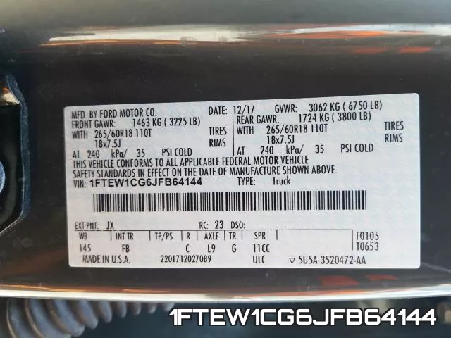1FTEW1CG6JFB64144 фото 2