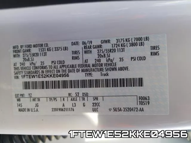 1FTEW1E52KKE04956 фото 2