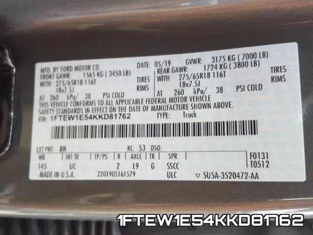 1FTEW1E54KKD81762 фото 2