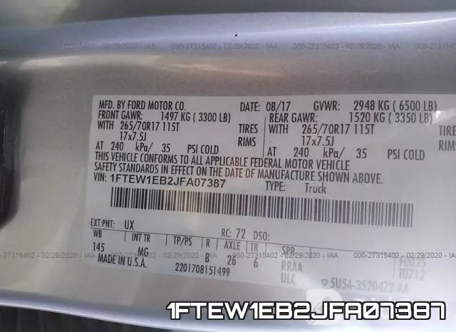 1FTEW1EB2JFA07387 фото 10