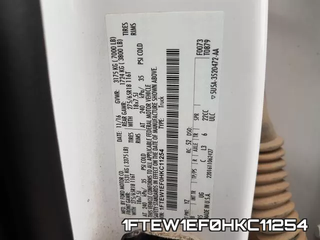 1FTEW1EF0HKC11254 фото 2