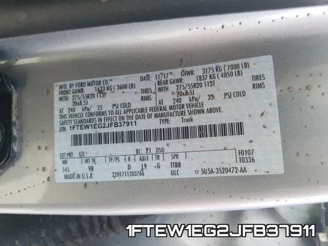 1FTEW1EG2JFB37911 фото 2