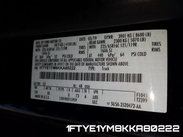 1FTYE1YM8KKA80222 фото 2