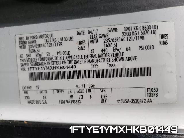 1FTYE1YMXHKB01449 фото 2