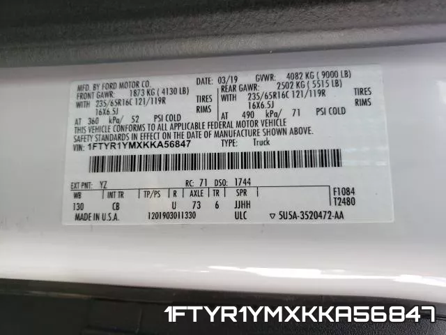1FTYR1YMXKKA56847 фото 2