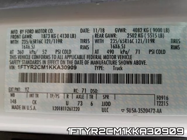 1FTYR2CM1KKA30909 фото 2