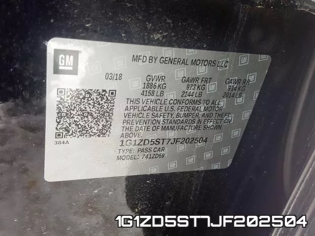 1G1ZD5ST7JF202504 фото 2