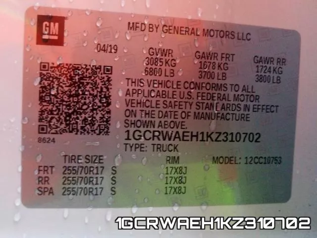 1GCRWAEH1KZ310702 фото 2
