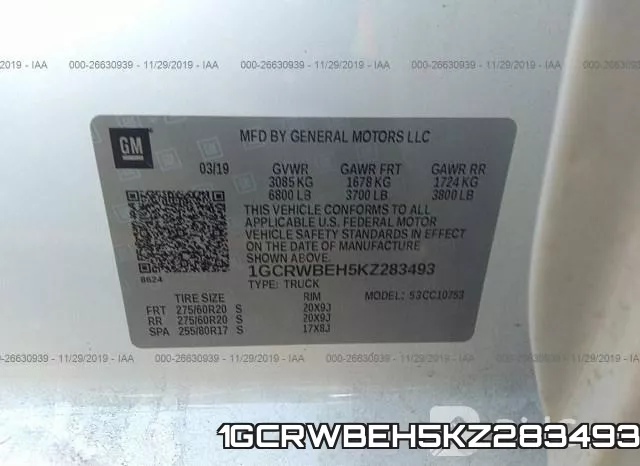 1GCRWBEH5KZ283493 фото 10