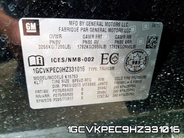 1GCVKPEC9HZ331016 фото 2
