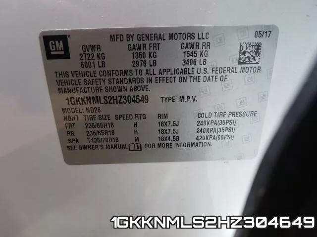 1GKKNMLS2HZ304649 фото 2