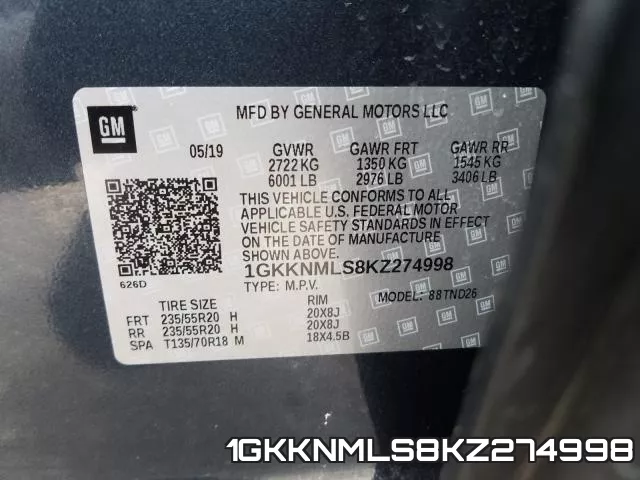 1GKKNMLS8KZ274998 фото 2