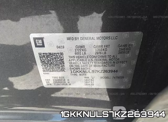 1GKKNULS7KZ263944 фото 10