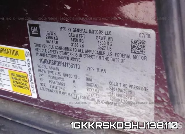 1GKKRSKD9HJ138110 фото 10