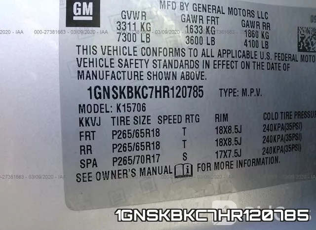 1GNSKBKC7HR120785 фото 10