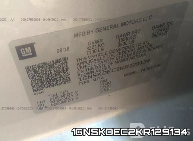 1GNSKDEC2KR129134 фото 10