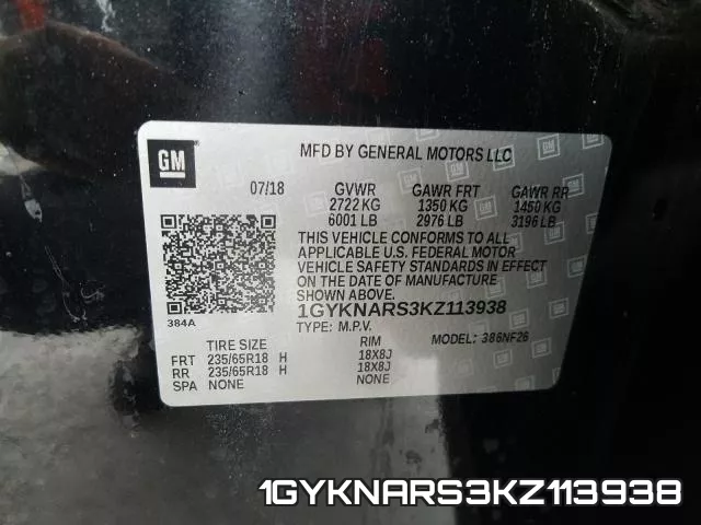 1GYKNARS3KZ113938 фото 2