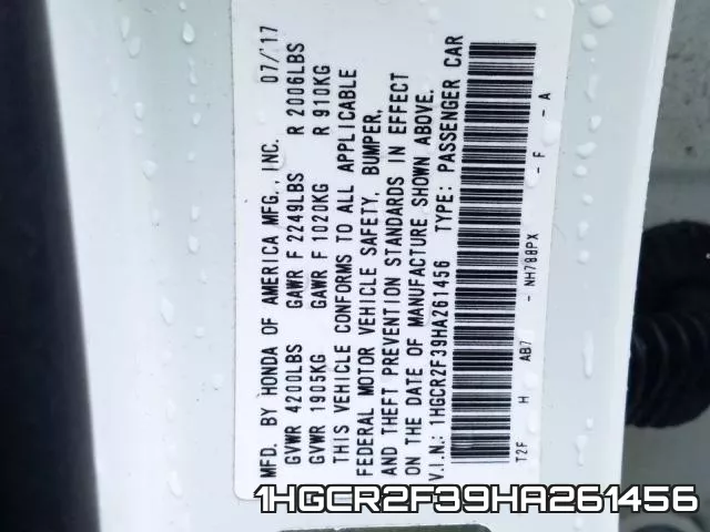 1HGCR2F39HA261456 фото 2