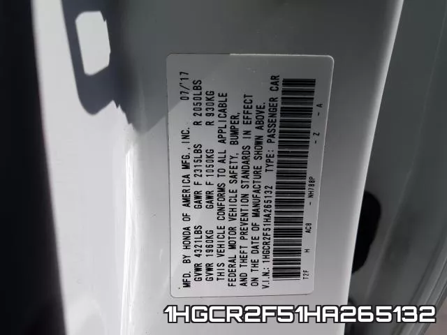 1HGCR2F51HA265132 фото 2