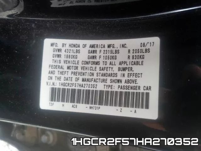1HGCR2F57HA270352 фото 2