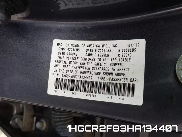 1HGCR2F83HA134407 фото 2
